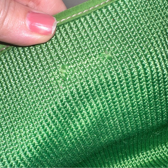 The SAK Belinda Satchel Kelly Green Knit Bag Pink Trim Canvas Straps Buckles - Picture 12 of 12